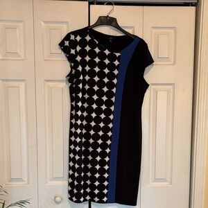 R&K Black and Blue Geometric Midi Dress